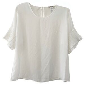 APRIL • White Sheer Ruffle Short Sleeve Top Blouse
